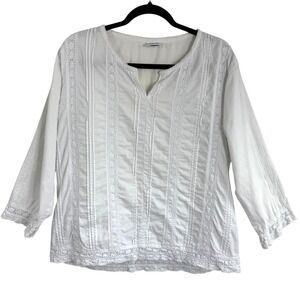 VTG Simply White Blouse M Cotton Crochet Lace Pintuck Boho Coastal Cottagecore